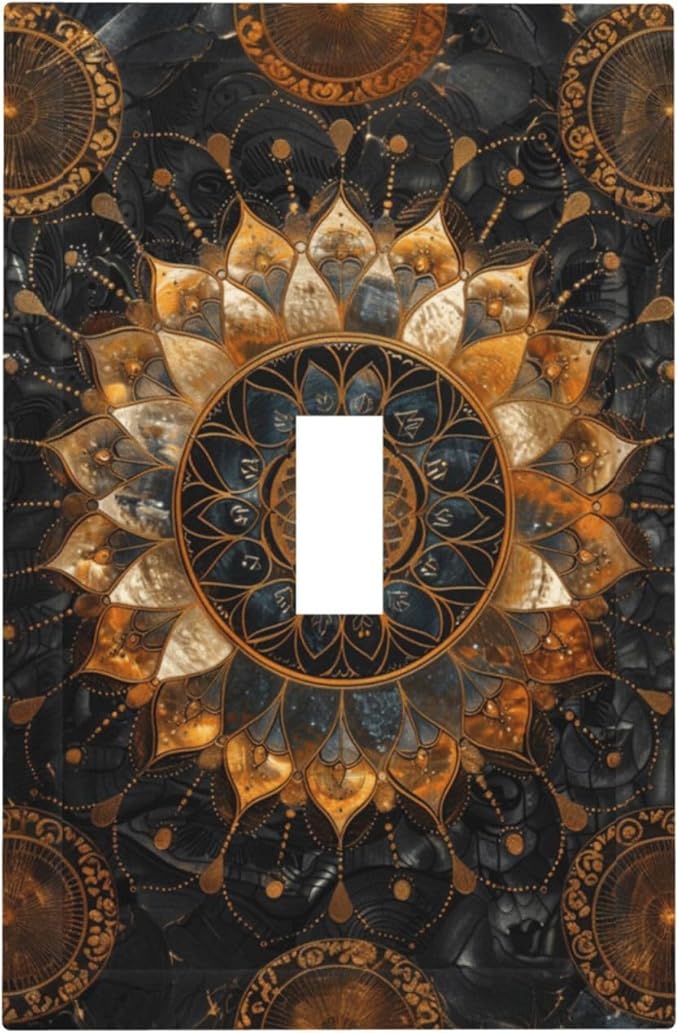 Cool Colorful Mandal Flowers Boho Floral Decorative Light Switch Cover 1 Gang Single Toggle Device Electrical Faceplate Switchplates Decorator Outlet Wall Plate for Bed Room Living Room Decor