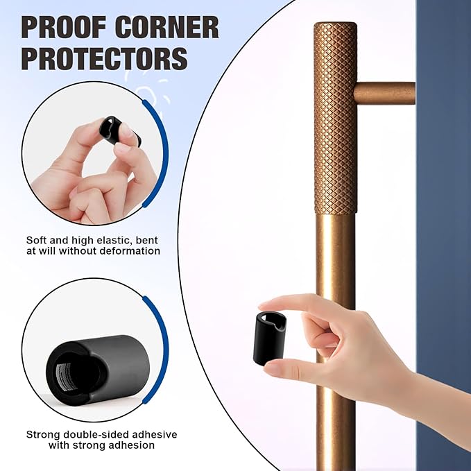 12 Pack Anti-Collision Corner Drawer Bumpers, Silicone Protector for Cabinet Handle, Silicone Cabinet Pull Covers (Black)