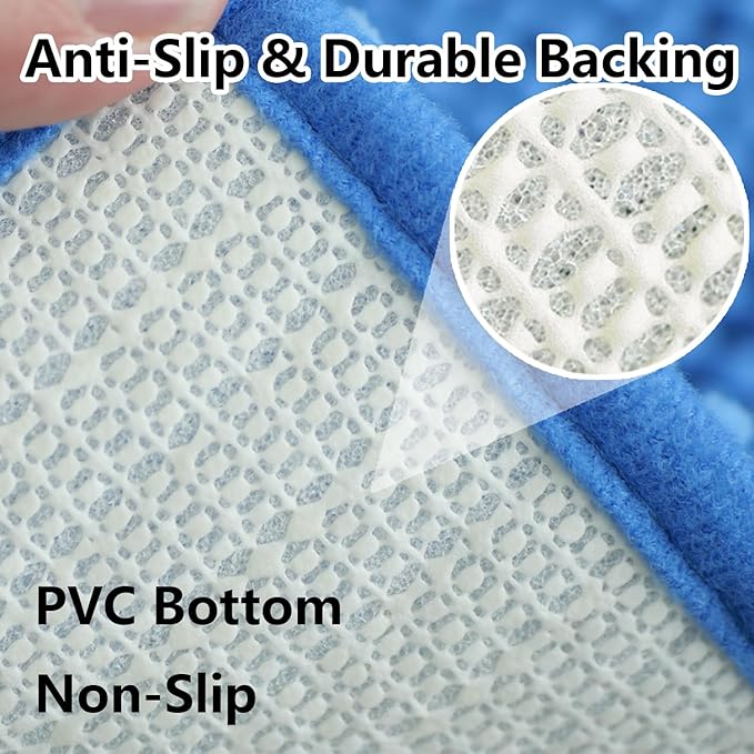 BOANKODU Bathroom Rugs Sets 2 Piece, Extra Soft Chenille Bath Mat Absorbent Bathroom Rug, Bathroom Mat with PVC Non-Slip Bottom, Machine Washable Bath Rugs (32x20 Inch + 24x16 Inch, Snow Cyan)