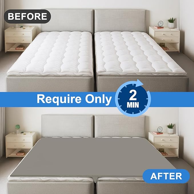 Upgrade 3-in-1 Bed Bridge Twin to King Bed Converter with Fitted Sheet- Mattress Gap Filler King Bed-with Sheet Strap Set 78"x 75"-Patent