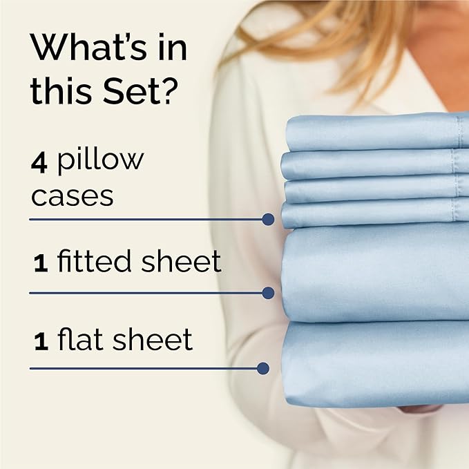 King 6 Piece Sheet Set - Cooling & Breathable Bed Sheets - Hotel Luxury Bed Sheets for Women, Men, Kids & Teens - Comfy Bedding w/Deep Pockets & Easy Fit - Soft & Wrinkle Free - King Sky Blue Sheets