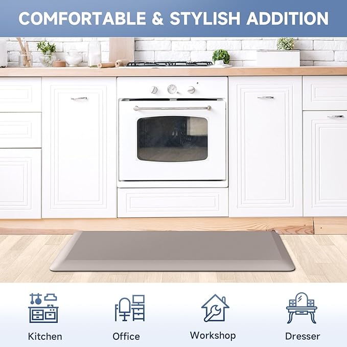 4/5 Inch Thick Kitchen Mat Anti Fatigue Mat Kitchen Rugs Kitchen Decor Non-Slip, Stain & Water Resistant, Kitchen Mats Desk Mat for Kitchen, Office, Workshop, Khaki, 17'' x 60''