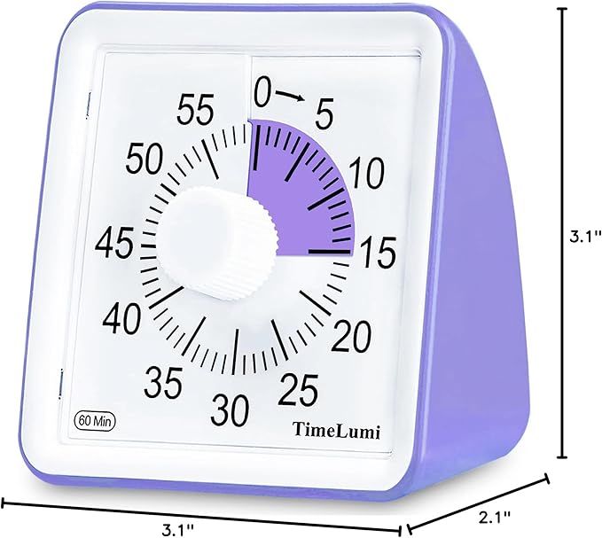 60-Minute Visual Timer for Kids, Time Management Tool Study Classroom Timer, Home Edition Silent Countdown Timer for Toddler, Teachers and Adults (Purple)