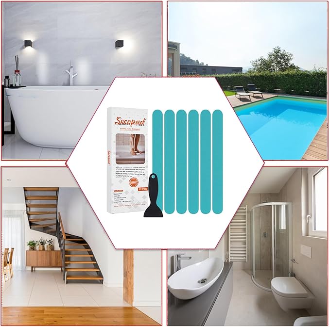 Non-Slip Bathtub Stickers Safety Bathroom Tubs Showers Treads Adhesive Decals Scraper (Blue)