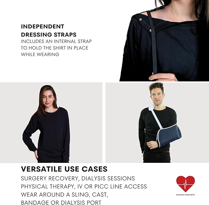 Inspired Comforts Unisex Post-Surgery/Dialysis Shirt | Full Tearaway Design with Easy-Open Shoulder, Arm & Side Snaps