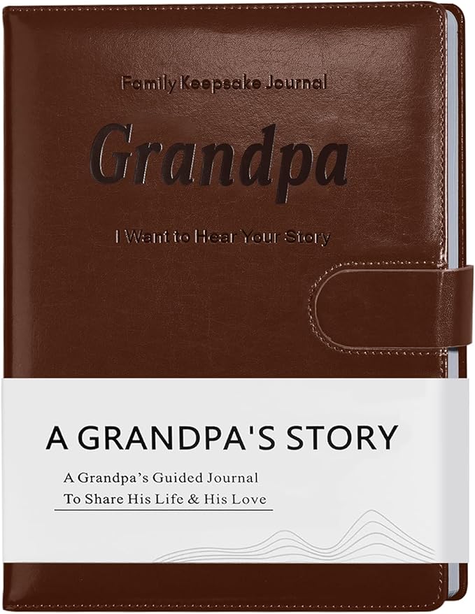 Artmag Grandpa's Life Story Journal with 250+ Prompt Questions, Family Keepsake Book Leather Cover for Grandpa to Share His Memories for Birthday Father's Day Christmas (Brown)