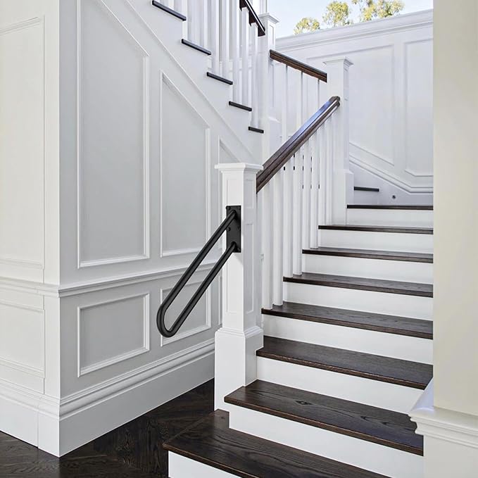 28 Inch Stainless Steel Handrail for 1-5 Steps - 1.25" Tube,ZUEXT U Shaped Oil Rubbed Black Safety Grab Bar for Stairs,Wall Mounted Hand Railing for Outdoor Garage Entry Interior Exterior Stairway