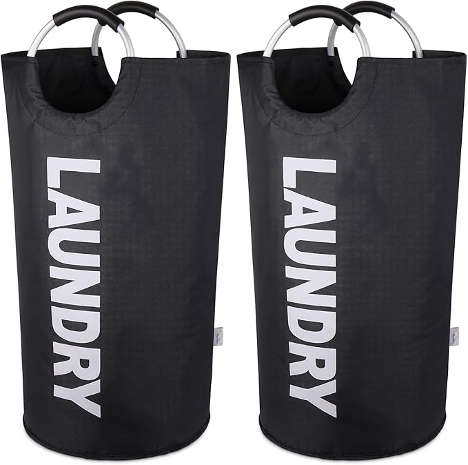 Large Laundry Basket Collapsible，Freestanding Clothes Hamper Bag with Handles – Tall Folding Dirty Laundry Bin，Sturdy Laundry Sorter for College Dorm，Laundry Room – 115L (Black)