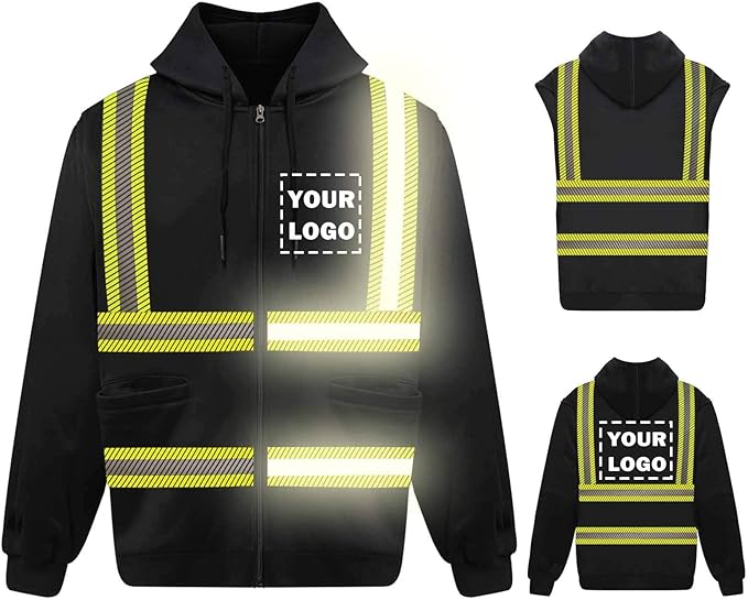 YOWESHOP High Visibility Reflective Safety Hoodie Jacket With Removable Sleeves Hi Vis Outdoor Protective Workwear Unisex