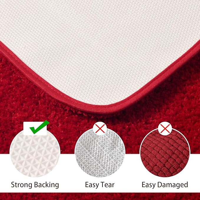 LOCHAS Bathroom Rug Set Red, Soft Bath Rug Set 2 Piece Set, Toilet Mat U-Shaped 20x20 and 34x20 Bath Rugs, Quickly Dry Mats for Bathroom, Tub, Washable, Super Absorbent Floor Mat