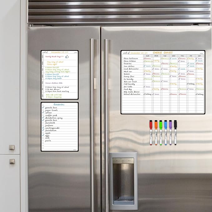 JJPRO Magnetic Dry Erase Chore Chart for Adults-Family Chore Chart for Fridge,Chore Whiteboard for Teenagers with 6 Markers