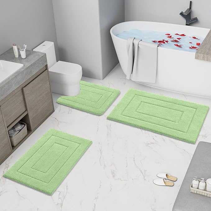 Buganda Bathroom Rugs, 30" x 20", Soft and Absorbent Microfiber Bath Rugs, Non-Slip Shaggy Shower Carpet, Machine Wash Dry Bath Mats for Bathroom Floor, Tub and Shower, Sage Green