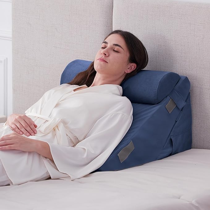 3PCS Wedge Pillow Set for After Surgery, Adjustable 9&12 Inch Bed Wedge Pillow for Sleeping, Incline Pillow Wedge for Headboard, Post Surgery, Acid Reflux, Neck&Back Support, Navy