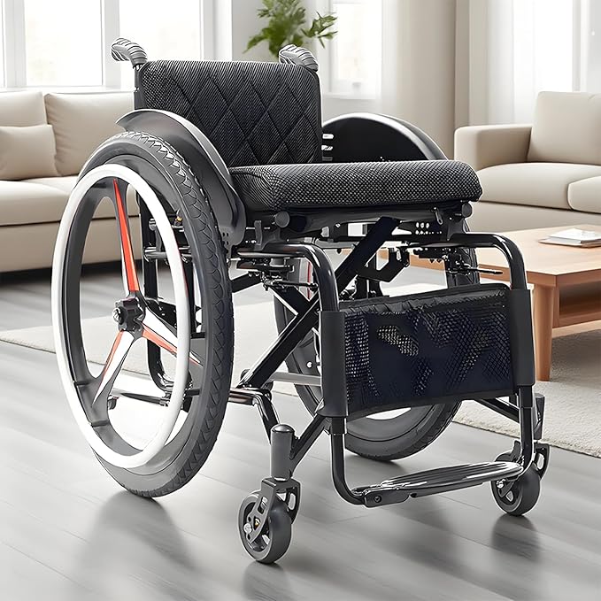 Aluminum Alloy Sports Wheelchair, Transport Wheelchair Lightweight Foldable, 220lbs Weight Capacity, Removable Tires, Manual Wheelchairs for Adults, Indoor and Outdoor Mobility Aid