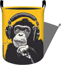 Funky Monkey with Headphones Laundry Basket, Dorm Nursery Foldable Laundry Hamper Organizer for Bathroom Decor, Toy Clothes Storage Box for Bedroom 19.7x15.7 Inch