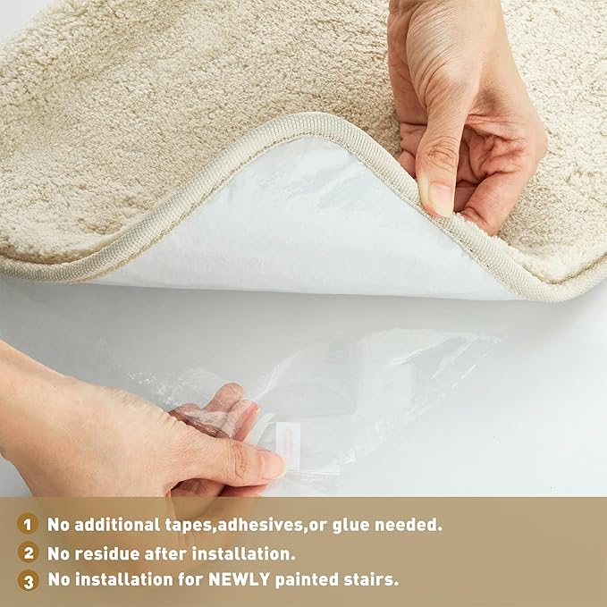PURE ERA Carpet Stair Treads Ultra Plush 9.5" X 30"Soft Bullnose Indoor Stair Protectors Pet-Friendly Non-Slip Skid Resistant Tape Free Washable Reusable(7 Pieces,Beige)