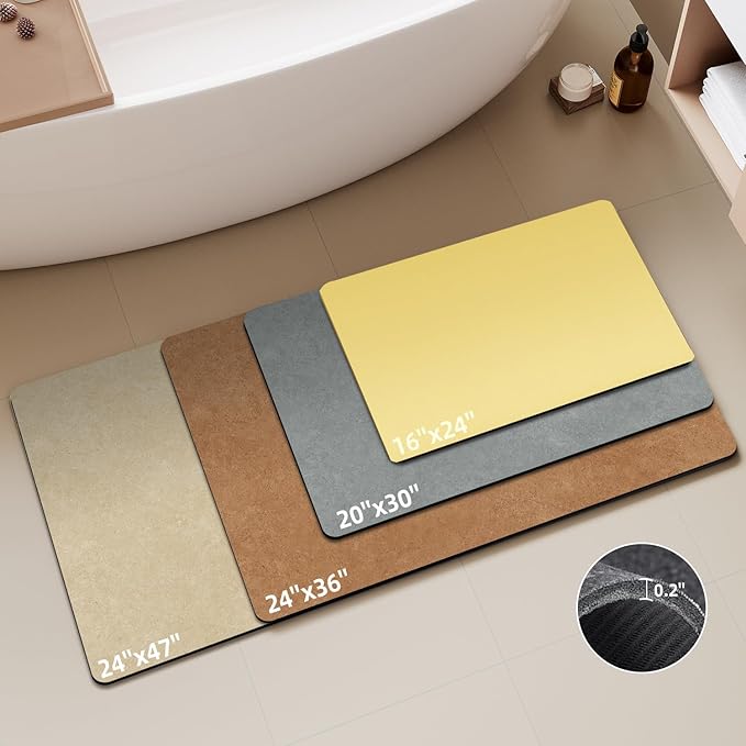 Bathroom Mat Quick Dry, Bathroom Rugs Non Slip Washable Thin Absorbent Bath Mat Fits Under Door Bathroom Floor Mat Perfect for Bath, Shower, or Sink 16"x24" Light Yellow