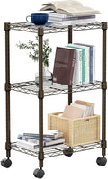 3 Tier Shelf Metal Storage Shelves Wire Rack Closet Organizers with Wheel for Garage Kitchen Bathroom Laundry Brown 11.8" D x 17.7" W x 29.8" H