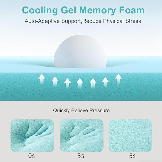EDILLY 3 Inch Cooling Gel Memory Foam Mattress Topper Twin Size,with Removable & Washable Bamboo Cover,Soft Breathable Mattress Pad,Bed Topper for Back Pain Relief (38x75)
