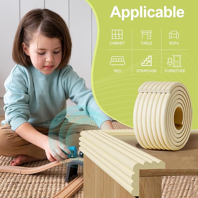 Baby Proofing Wall Corner Protector,Edge Guard Corner Protector,6.56ft Thinken Soft Corner Protectors Pre-Taped Soft Rubber Foam Edge Cushion for Furniture (Coffee Brown, 6.56Ft x 11.8" W x 0.47" Th)