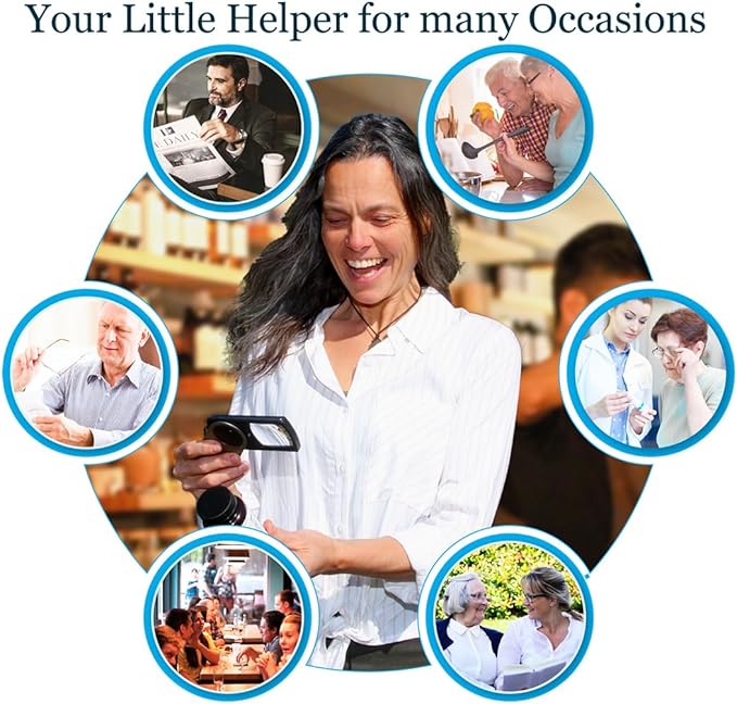 EasY Magnifier Premium Pocket Magnifying Glass with LED Light 3.0X (300%); Small Hand Held Lighted Magnify Glasses for Reading Tiny Print, Menu, Pill Bottles; Visually Impaired A Low Vision Aid