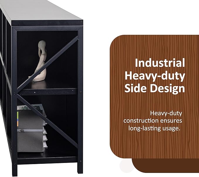 6 Cube Storage Organizer Bookshelf, Industrial Horizontal Bookcase, Accent Cubby Shelf, Media Console Table for Living Room, Home Office, 13.6" D x 47.2" W x 30.9" H, Black