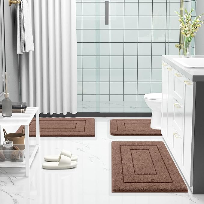 Buganda Bathroom Rugs, 44" x 24", Soft and Absorbent Microfiber Bath Rugs, Non-Slip Shaggy Shower Carpet, Machine Wash Dry Bath Mats for Bathroom Floor, Tub and Shower, Brown