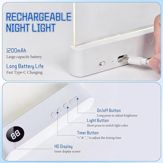 Book Light, Rechargeable Clear LED Flat Reading Light with 3 Colors & Timer, Dimmable Panel Plate Lamp Book Full Page Light for Reading in Bed at Night, for Women Readers Kids Book Lovers (Black)