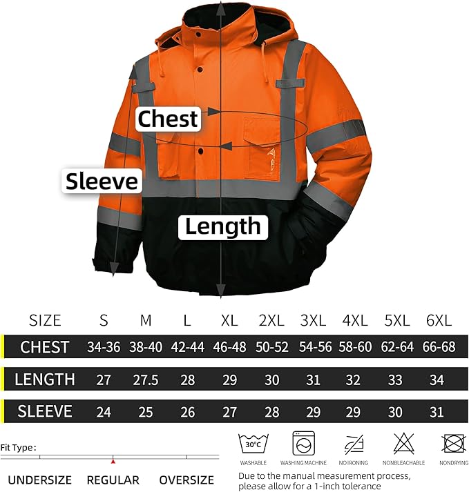 Hi Vis Safety Jackets for Men Waterproof Class 3 Reflective Construction Jacket for Winter Bomber Jacket