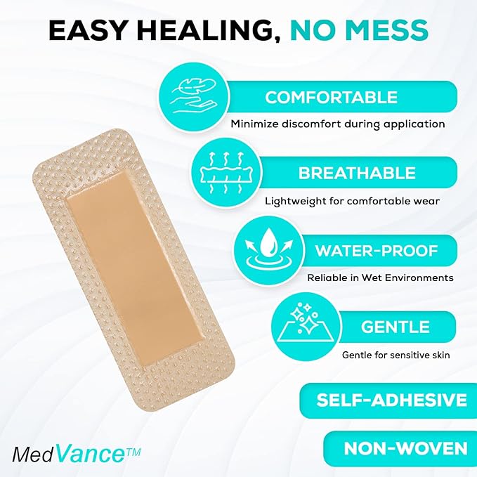 MedVanceTM Silicone - Bordered Silicone Adhesive Foam Dressing, 2"x5" (1.2"x3.4" pad) Box of 5 dressings