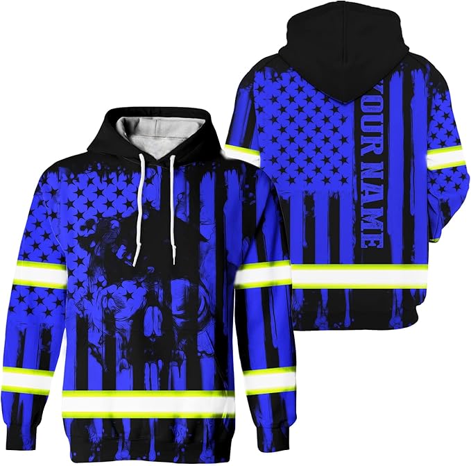 US Flag High Visibility Hoodie for Men Reflective Hoodie Safety Workwear for Worker Runner Patriotic ACC02