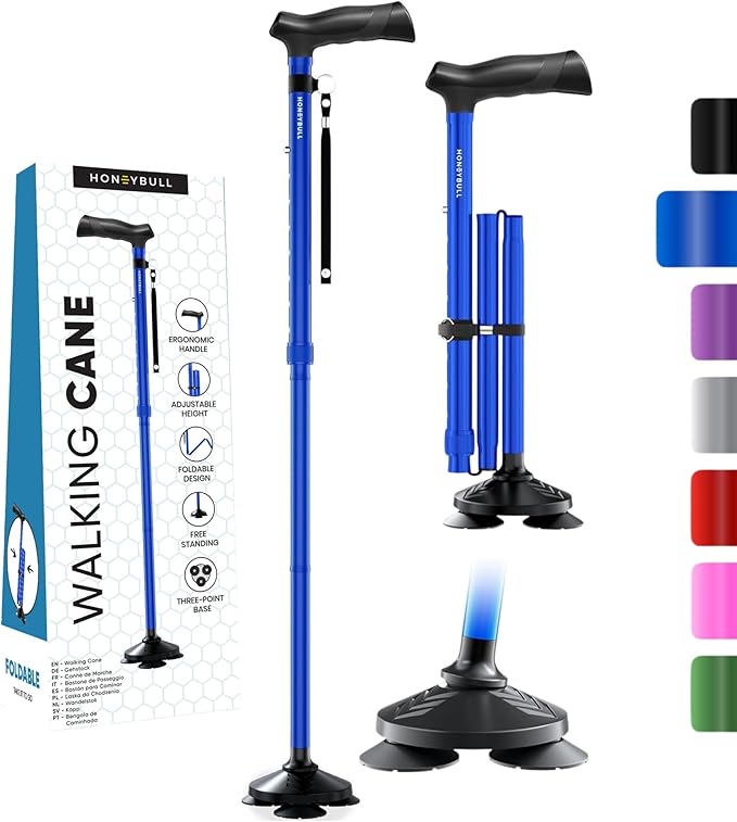 Walking Cane for Men & Women Foldable, Adjustable, Heavy Duty, Free Standing, All Terrain, Collapsible Walking Sticks for Seniors & Adults