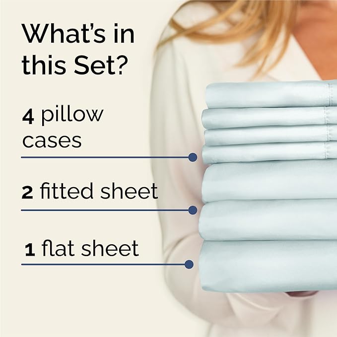Split King 7 Piece Sheet Set - Cooling and Breathable Bed Sheets - Hotel Luxury Bed Sheets for Women, Men, Kids & Teens - Deep Pockets - Easy Fit - Soft and Wrinkle Free - Split King Ice Blue Sheets