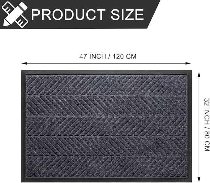 Front Door Mat 47"x32" Indoors Outdoors Welcome Mats, Waterproof Non-Slip Rubber Backing Heavy Duty Doormat Outside Entrance, Low Profile Entryway Rugs Floor Mat for Patio, Pattern A Grey