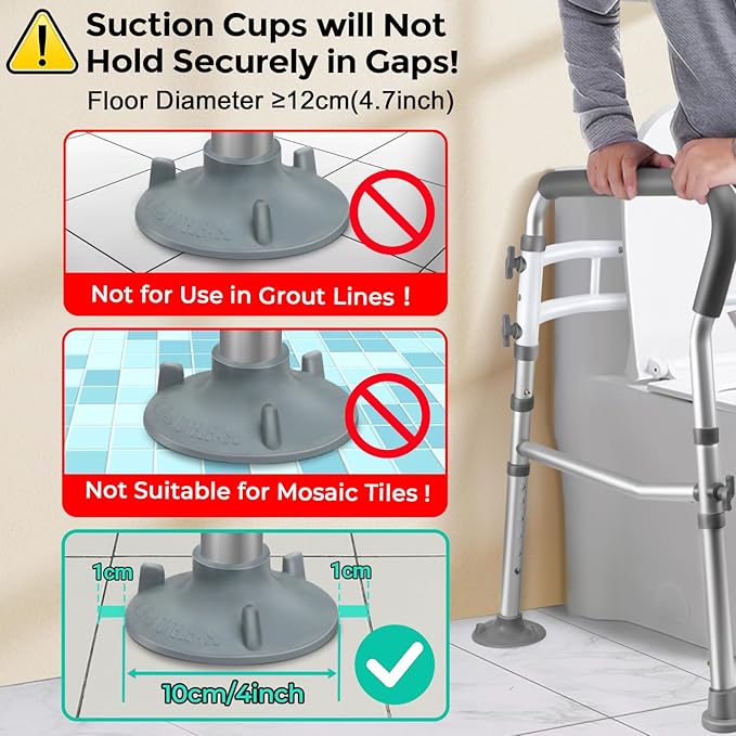 Toilet Safety Rails for Seniors, Adjustable Toilet Safety Frame Handles Fits Most Toilets, Gifts for Handicap and Disabled Seniors Elderly, Foldable, Safe Weight Capacity of 330 lbs(150KG)