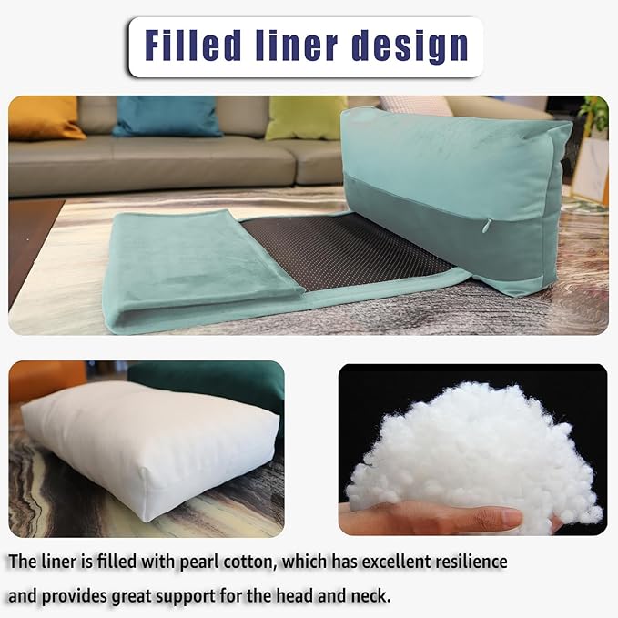 Velvet Recliner Head Pillow with Non-Slip Base - Adjustable Neck Support for Pain Relief in Home, Office and Travel (Light Blue)