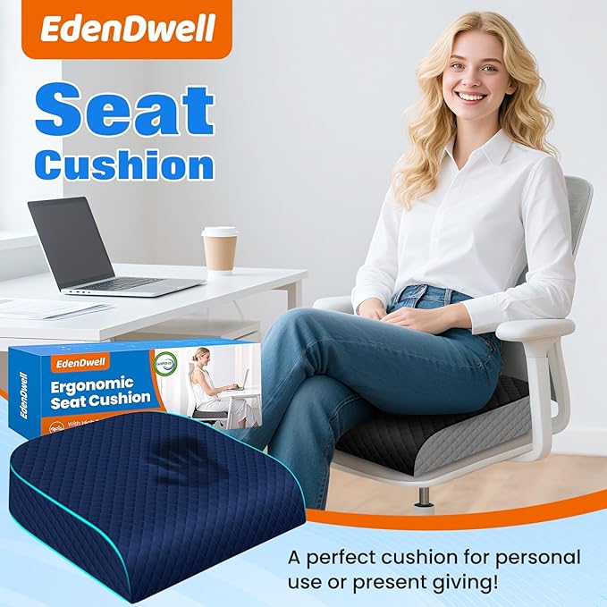 Seat Cushion, Memory Foam Chair Pad, Non-Slip Cushion for Office, Home, Car, Large Desk Chair Cushion, Washable Cover & Handle, X-Large, Blue