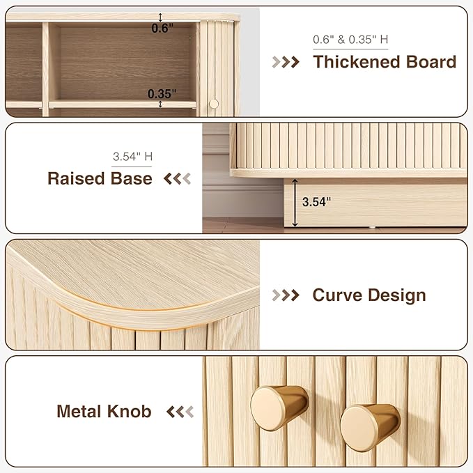 63" W Small Shoe Storage Bench, Shoe Bench Entryway with Sliding Doors and Adjustable Shelvs, Wooden Low Cabinet for Hallway, Living Room, Bedroom, Apartment, Dorm, Mudroom, Garage, Oak, 2PCS