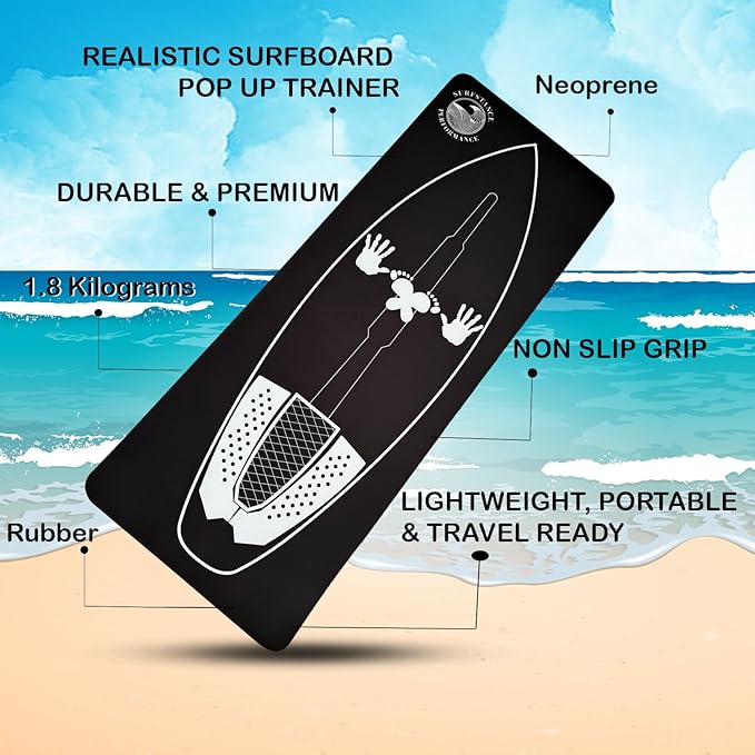 Surf Training Mat 72" × 27.5" - Surf Yoga Mat for Pop-Up Practice, Balance & Surfing Workout - Durable Non-Slip Neoprene Rubber Surf Mat Trainer for Home and Surf Fitness