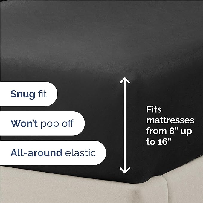 Split King 7 Piece Sheet Set - Cooling & Breathable Bed Sheets - Hotel Luxury Bed Sheets for Women, Men, Kids & Teens - Deep Pocket Bedding w/Easy Fit - Soft & Wrinkle Free - Split King Black Sheets