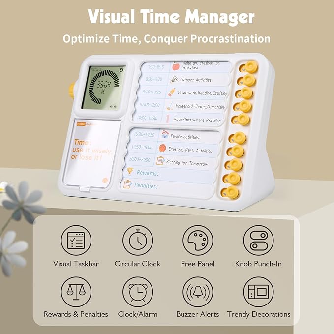 Visual Timer for Kids with Planning Board, ADHD Timer for Kids, Daily Chore Board-Checklist for Autism, Visual Schedule, Time Management, Silence Timer for Home School