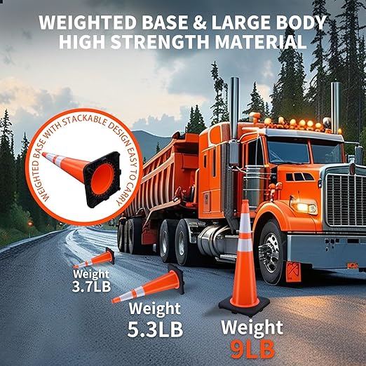 BESEA 8 Pack 36” Traffic Cones, Orange PVC Safety Cones with 6" + 4" Reflective Collars, Heavy Duty Weighted Base for Parking, Roadway & Construction Zone Control