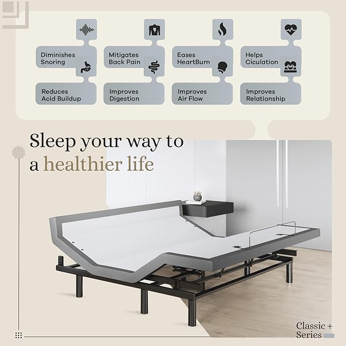 Sven & Son Harmony Adjustable Bed Base, Head and Foot Lift, Massage, Under-Bed Lights, USB, Gel Memory, Zero Gravity Smart Frame - King