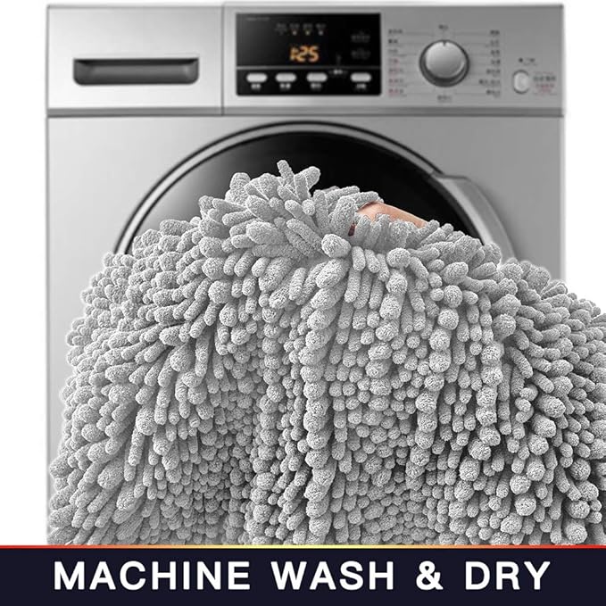 Walensee Bathroom Rug Non Slip Bath Mat (44x24 Inch Light Grey) Water Absorbent Super Soft Shaggy Chenille Machine Washable Dry Extra Thick Perfect Absorbant Best Large Plush Carpet for Shower Floor