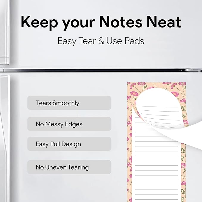 Magnetic Notepads – Notepads for Grocery List, Shopping List, To-Do List, Reminders -Strong Magnetic Back- Memo Notepad | 8 pack Medium | Floral Style