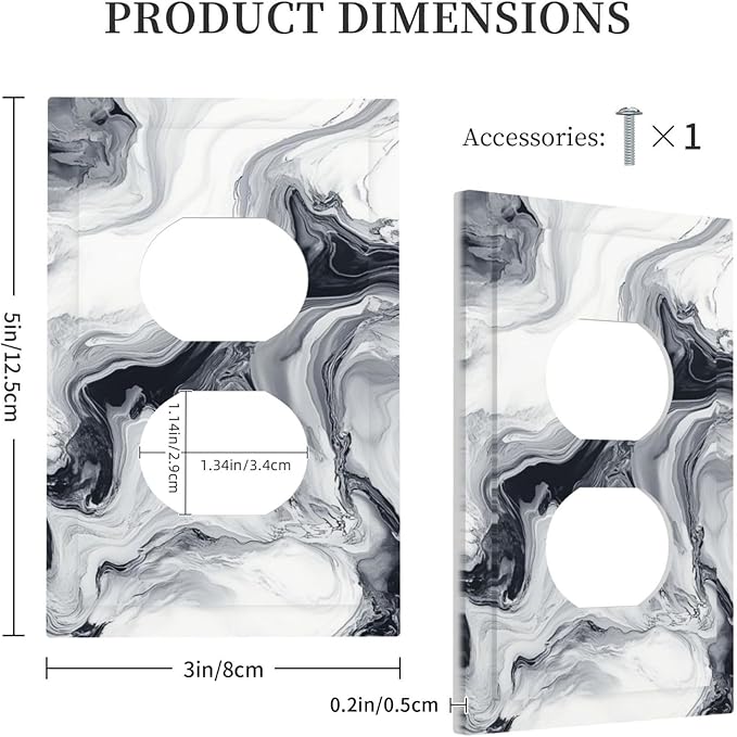 Abstract Marble Ink Texture Grey Marble Print Outlet Covers 1 Gang Duplex Light Switch Cover Decorative Switch Plates Electrical Receptacle Faceplate Wall Plate for Bathroom Kitchen Decor