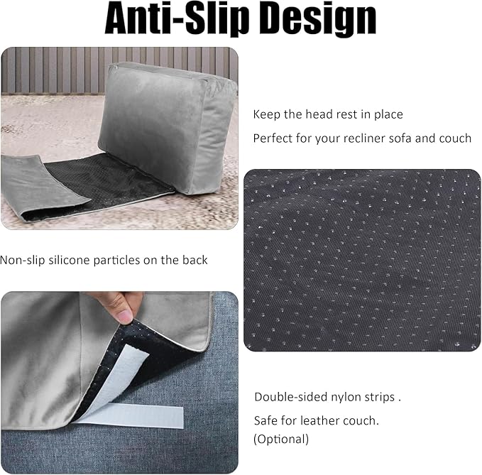 Recliner Headrest Pillow, Versatile Neck Support Cushion with Velvet Cover for Adults, Ideal Accessory for Chair, Couch, Office, Bed, Lumbar Pain Relief, Travel, Lounging, Gray