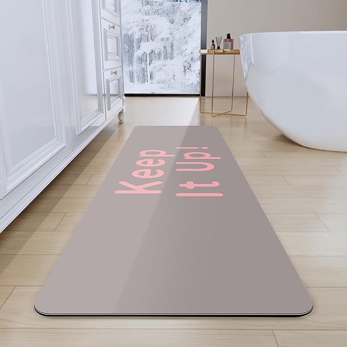 Bath Mat, Bathroom Mat Rugs Super Absorbent Shower Mats Non Slip Quick Dry Thin Rubber Mats for Bathroom Floor Fit Under Door, Shower Rug for Bathtub, Shower, Beige
