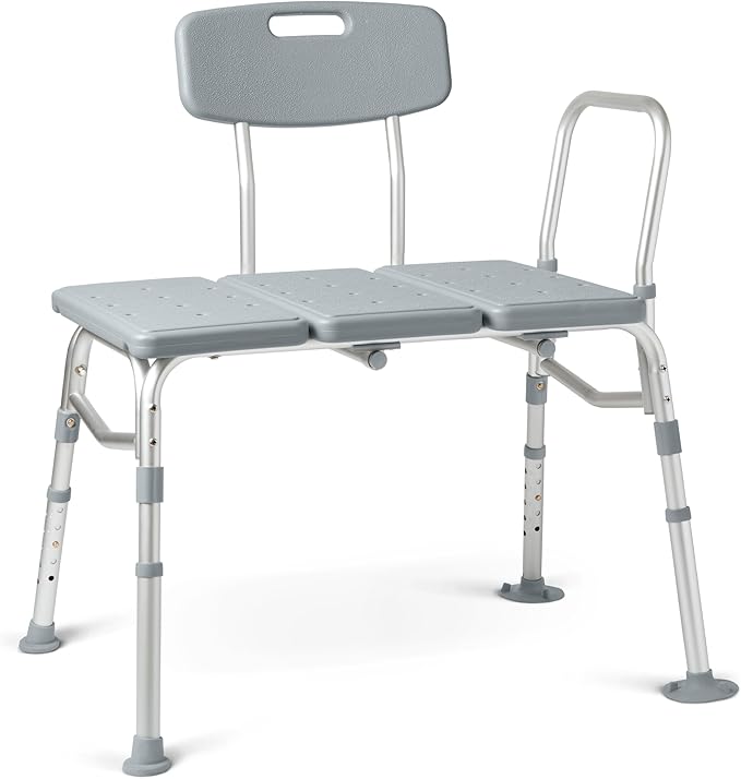 Medline Transfer Bench for Bathtubs and Showers, Adjustable Shower Bench and Bath Seat For Seniors and adults, Slip-resistant Feet, Heavy-Duty 400 lb. Weight Capacity, Tool-Free Assembly