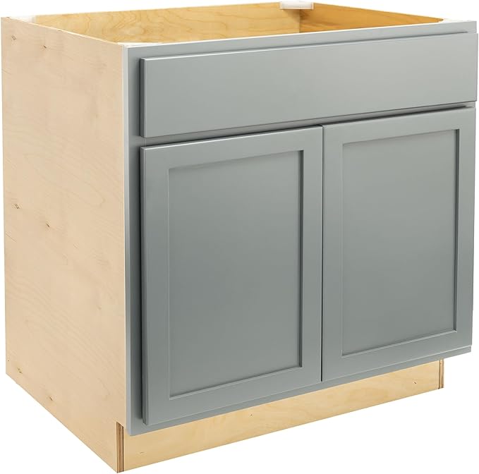 Quicklock RTA (Ready-to-Assemble) | Base Kitchen Cabinets - Shaker Style | Made in America (Magnetic Gray, 36" Wx34.5 Hx24 D Sink Base)
